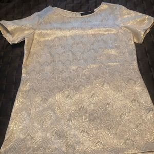 The Limited: Shiny, cream patterned short blouse